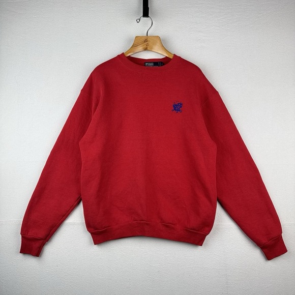 80's Vtg Polo Ralph Lauren Sweatshirt Men XL Scribble Crest Red No Side Seam USA